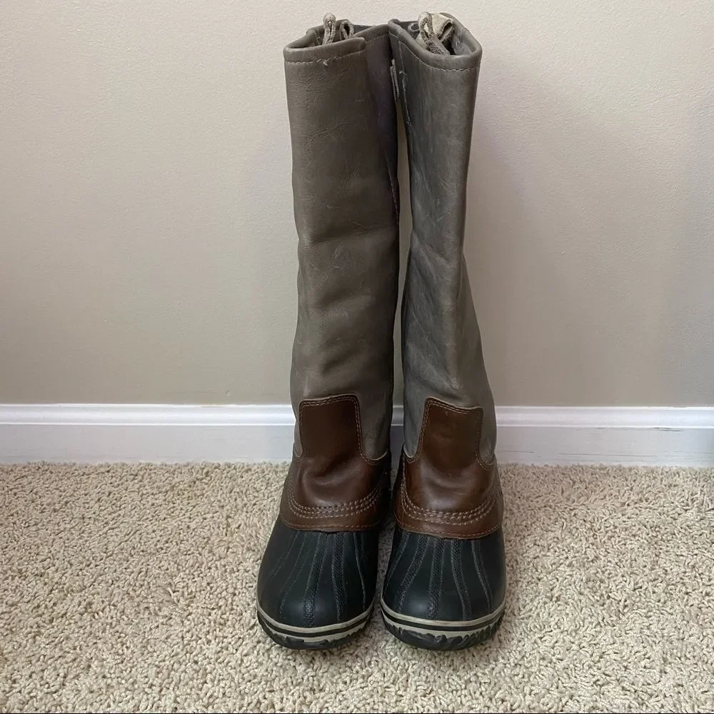 SOREL Slimpack Riding Boot Winter Rain Snow Duck Boot Size 7 Gray Leather Used